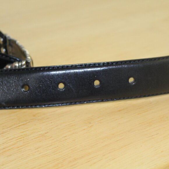 Fossil Black Leather Belt with Ornate Silver Hardware M - Picture 7 of 12